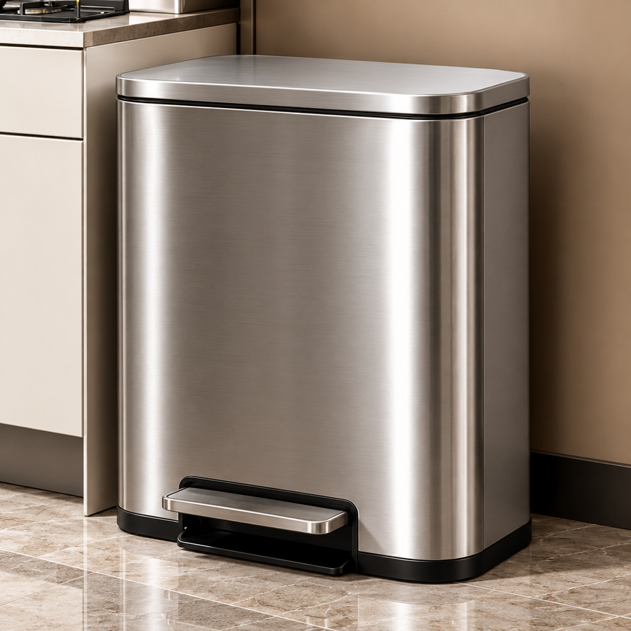 Brushed Steel Modern Pedal Waste Bin