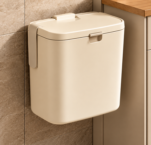 Wall-Mounted Compact Lidded Waste Bin