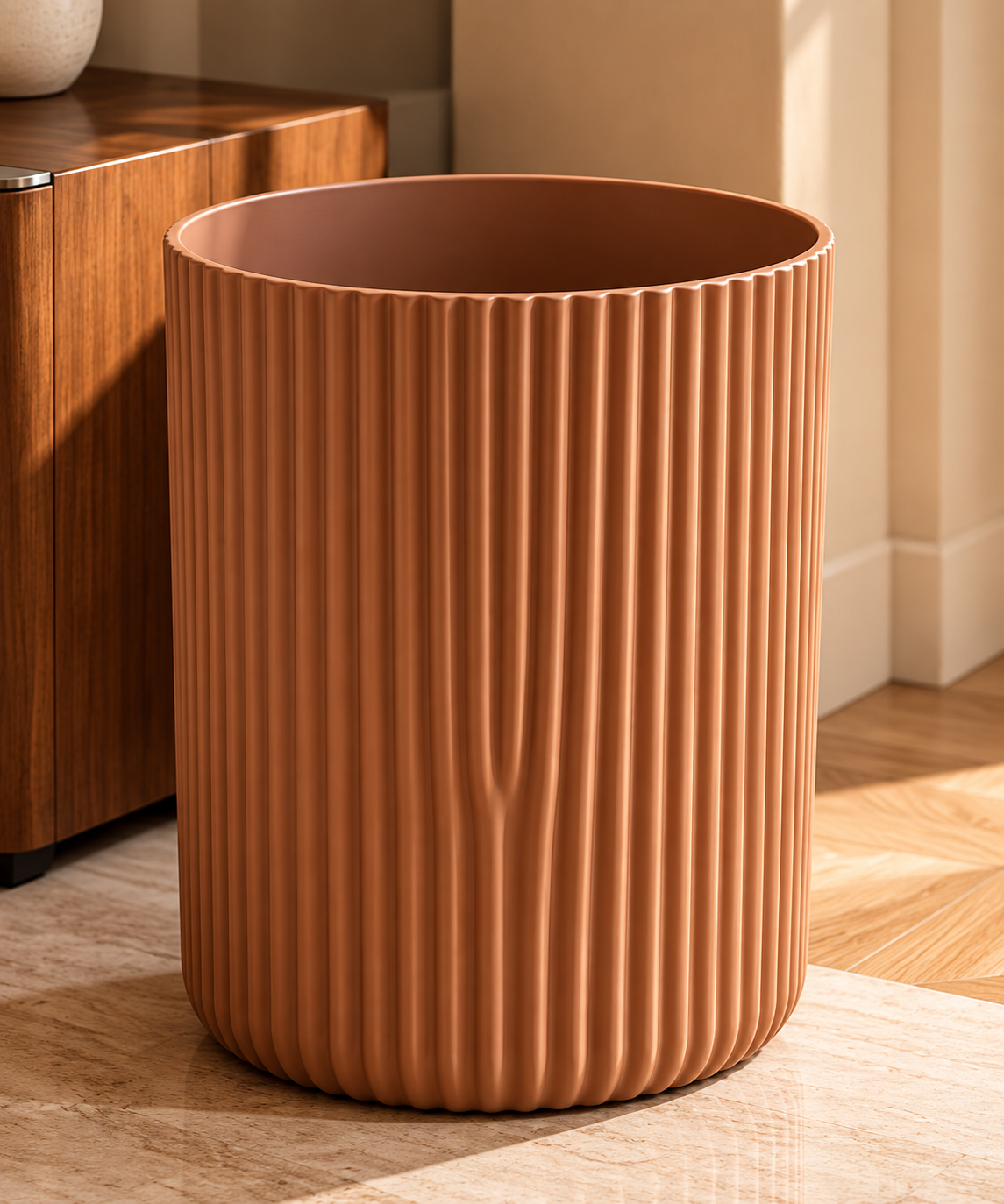 Terracotta Fluted Open-Top Waste Bin